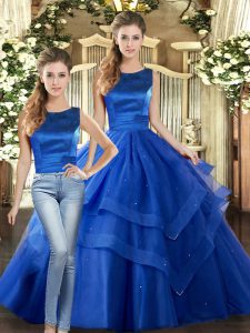 Fantastic Royal Blue Sleeveless Tulle Lace Up Quinceanera Dresses for Military Ball and Sweet 16 and Quinceanera
