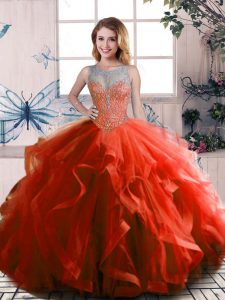 Decent Rust Red Lace Up Sweet 16 Dresses Beading and Ruffles Sleeveless Floor Length