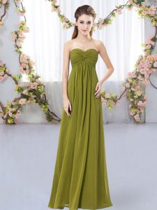 Attractive Empire Court Dresses for Sweet 16 Olive Green Sweetheart Chiffon Sleeveless Floor Length Zipper