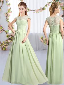 Yellow Green Cap Sleeves Lace Floor Length Damas Dress