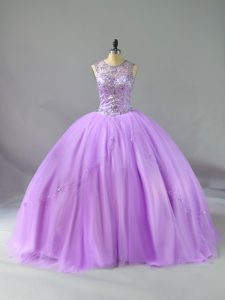 Beading 15th Birthday Dress Lavender Lace Up Sleeveless Floor Length