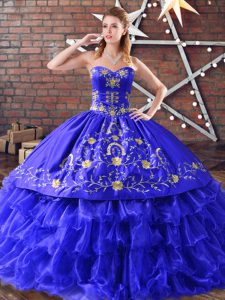 Hot Selling Sleeveless Lace Up Floor Length Embroidery and Ruffled Layers Sweet 16 Quinceanera Dress