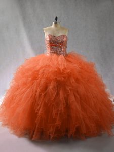 Orange Red Sleeveless Tulle Lace Up Sweet 16 Quinceanera Dress for Sweet 16 and Quinceanera