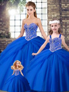 Sweetheart Sleeveless Brush Train Lace Up 15 Quinceanera Dress Royal Blue Tulle