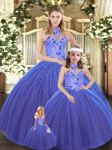 Sweet Blue Lace Up Quinceanera Dress Embroidery Sleeveless
