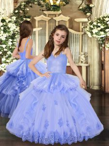 Straps Sleeveless Tulle Little Girls Pageant Gowns Appliques Lace Up