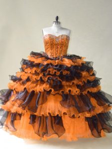 Floor Length Ball Gowns Sleeveless Orange Vestidos de Quinceanera Lace Up