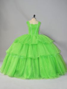 Floor Length Lace Up Sweet 16 Dresses for Sweet 16 and Quinceanera with Beading and Ruffled Layers and Ruching