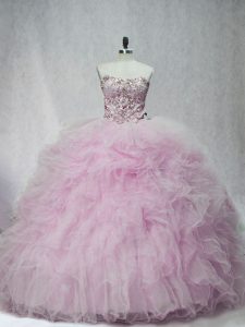 Delicate Ball Gowns Sleeveless Lilac Quinceanera Dress Brush Train Lace Up
