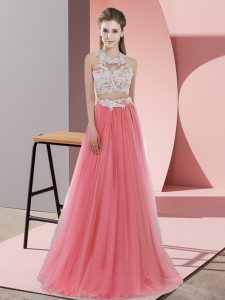 Admirable Tulle Sleeveless Floor Length Vestidos de Damas and Lace