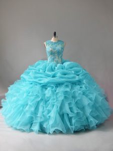 Cheap Floor Length Ball Gowns Sleeveless Aqua Blue Sweet 16 Dress Zipper