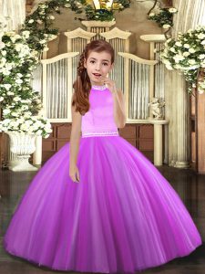 Amazing Ball Gowns Pageant Gowns For Girls Lilac Halter Top Tulle Sleeveless Floor Length Backless