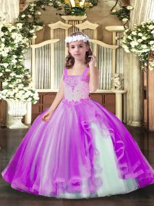 Floor Length Lilac Pageant Gowns Tulle Sleeveless Beading