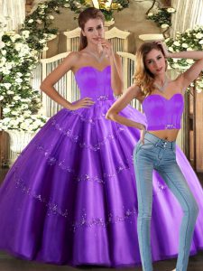 Eggplant Purple Sweetheart Neckline Beading Quinceanera Gowns Sleeveless Lace Up