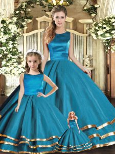 Fabulous Floor Length Teal Quinceanera Dress Tulle Sleeveless Ruffled Layers