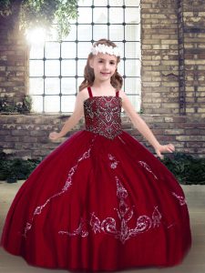 Trendy Wine Red Straps Lace Up Beading Little Girl Pageant Gowns Sleeveless