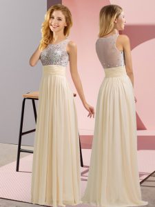 Sleeveless Floor Length Beading Side Zipper Dama Dress with Champagne