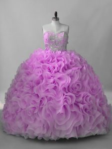 Lilac Quinceanera Gowns Sweet 16 and Quinceanera with Beading Sweetheart Sleeveless Brush Train Lace Up