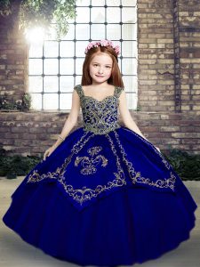 Royal Blue Lace Up Straps Beading and Embroidery Girls Pageant Dresses Tulle Sleeveless