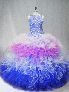 Multi-color Sleeveless Beading and Ruffles Zipper Vestidos de Quinceanera