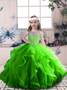 Custom Designed Sleeveless Floor Length Beading and Ruffles Lace Up Little Girls Pageant Dress with