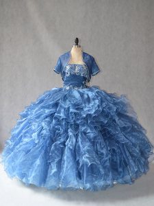 Sweetheart Sleeveless Side Zipper 15 Quinceanera Dress Blue Organza
