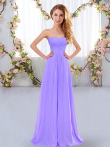 Deluxe Lavender Empire Ruching Quinceanera Court Dresses Lace Up Chiffon Sleeveless Floor Length