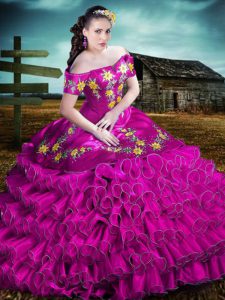 Organza Sleeveless Floor Length 15th Birthday Dress and Embroidery and Ruffles