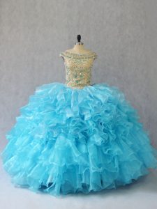 Nice Baby Blue Lace Up Vestidos de Quinceanera Ruffles Sleeveless Floor Length