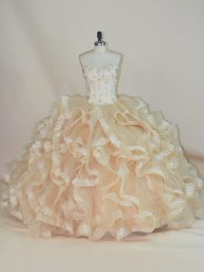 Champagne Sleeveless Beading and Ruffles Floor Length Quinceanera Gown