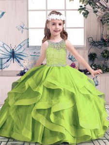 Hot Selling Scoop Sleeveless Tulle Glitz Pageant Dress Beading and Ruffles Zipper