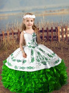 Ball Gowns Pageant Dress for Womens Green Straps Organza Sleeveless Floor Length Lace Up