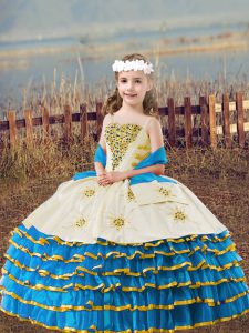 Lovely Straps Sleeveless Lace Up Little Girls Pageant Dress Wholesale Baby Blue Organza