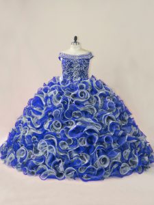 Fabulous Multi-color Lace Up Sweet 16 Dress Beading and Ruffles Sleeveless Court Train