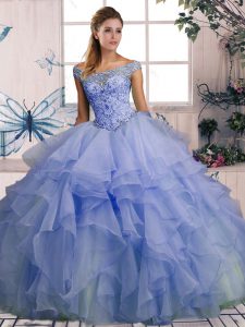 High Class Lavender Sleeveless Beading and Ruffles Floor Length Sweet 16 Quinceanera Dress