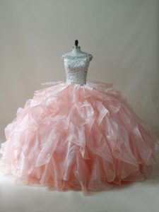 Peach Sleeveless Organza Zipper Sweet 16 Dresses for Sweet 16 and Quinceanera