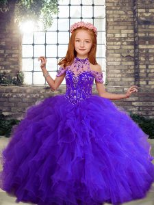 Popular Floor Length Ball Gowns Sleeveless Purple Pageant Gowns Lace Up