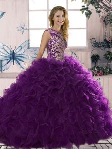 Clearance Floor Length Ball Gowns Sleeveless Purple Quinceanera Gowns Lace Up
