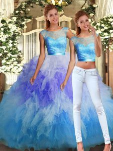 Captivating Multi-color Quinceanera Dresses Military Ball and Sweet 16 and Quinceanera with Lace and Ruffles Scoop Sleeveless Backless