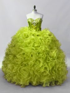 Ruffles and Sequins Quinceanera Gown Yellow Green Lace Up Sleeveless Floor Length