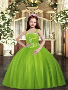 Admirable Ball Gowns Girls Pageant Dresses Olive Green Straps Tulle Sleeveless Floor Length Lace Up