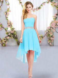 Aqua Blue Sleeveless High Low Belt Lace Up Vestidos de Damas