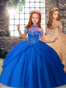 Sleeveless Lace Up Floor Length Beading Pageant Gowns For Girls