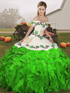 Organza Sleeveless Floor Length 15th Birthday Dress and Embroidery and Ruffles