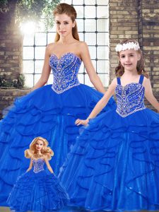 Shining Sweetheart Sleeveless Quinceanera Dress Floor Length Beading and Ruffles Royal Blue Tulle