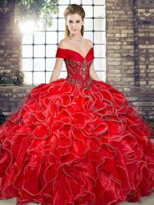 Graceful Floor Length Ball Gowns Sleeveless Red Sweet 16 Dresses Lace Up