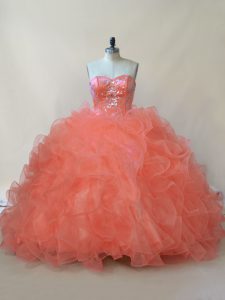 Fancy Sweetheart Sleeveless Organza and Tulle Quinceanera Gowns Beading and Ruffles Lace Up