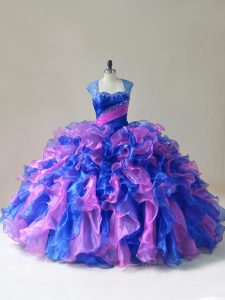 Beading and Ruffles Quinceanera Gown Multi-color Zipper Sleeveless Floor Length