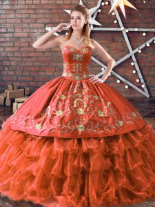 Cheap Floor Length Ball Gowns Sleeveless Rust Red Quinceanera Dresses Lace Up