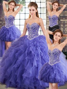 Comfortable Ball Gowns Quinceanera Gown Lavender Sweetheart Tulle Sleeveless Floor Length Lace Up